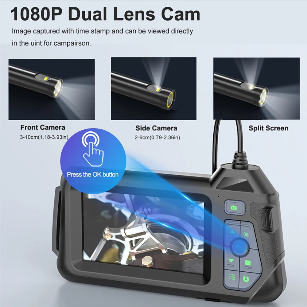 1080P Inspection Camera 4.3" Screen Endoscope 6 LEDs Car or Sewe