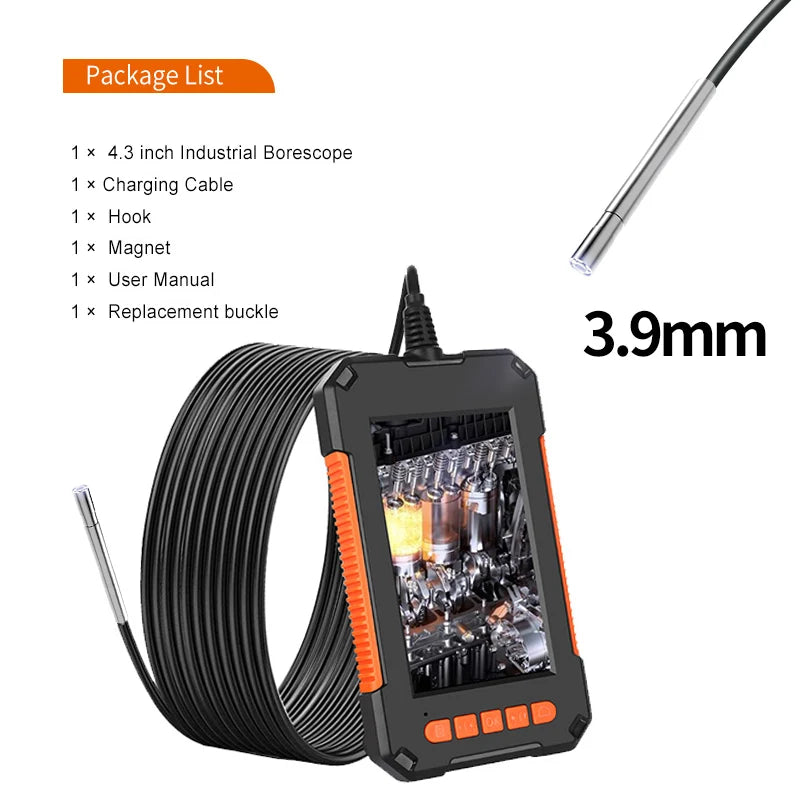 1080P Inspection Camera 4.3" Screen Endoscope 6 LEDs Car or Sewe