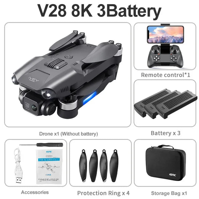 New V28 Pro Drone 4K Pro 8K HD Camera FPV Brushless Foldable Quadcopter